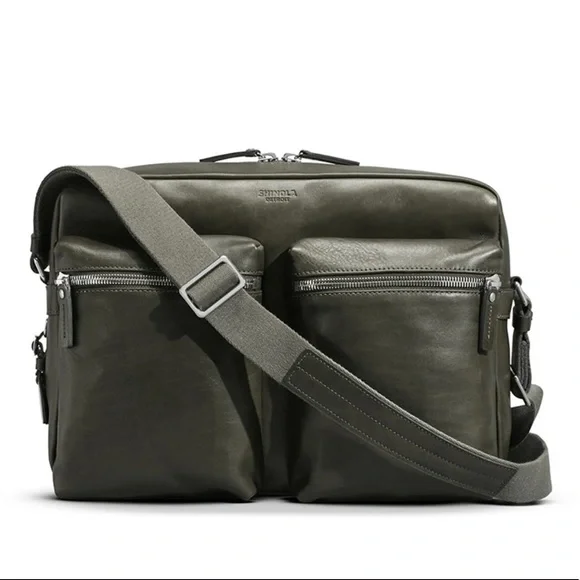 Shinola Top Zip Spruce Dark Green Leather Top Zip Messenger Bag - Picture 2 of 10